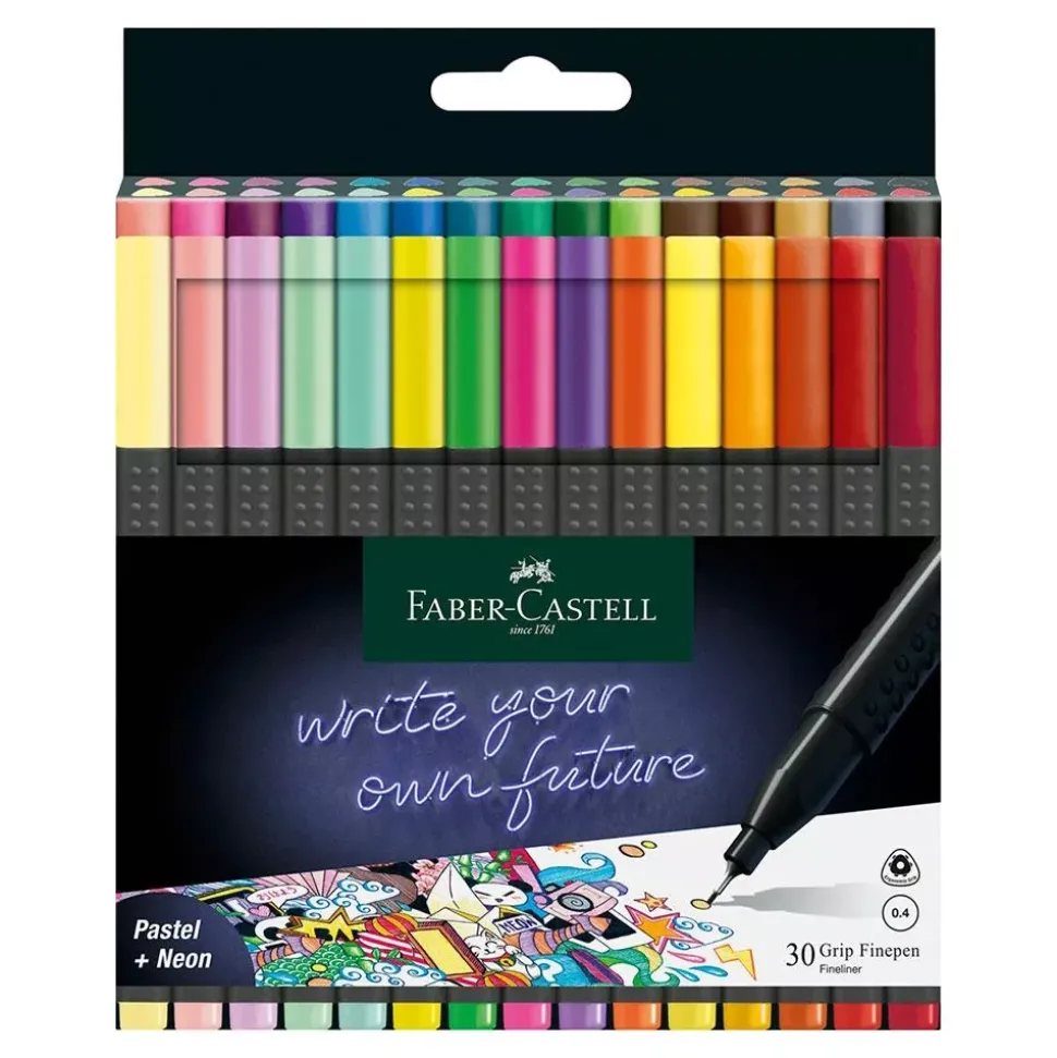 Set 30 Rotuladores Pastel y Neón Grip Finepen Faber-Castel 0.4