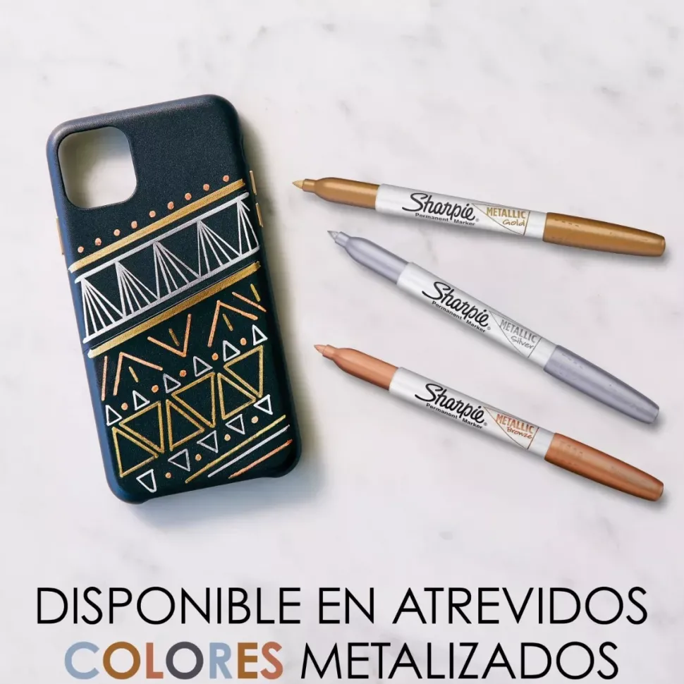 Set 3 Rotuladores Permanentes Metálicos Punta Fina Sharpie