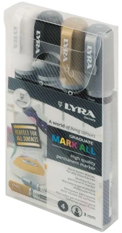 Set 4 rotuladores permanentes metalizados Mark All Lyra 2mm