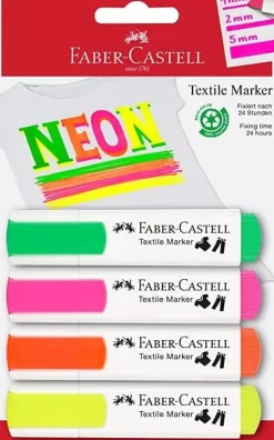 Set 4 Rotuladores Textil Neón Textile Marker Faber-Castell