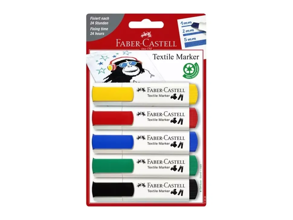 Set 5 Rotuladores Textiles Colores Primarios Textile Marker Faber-Castell