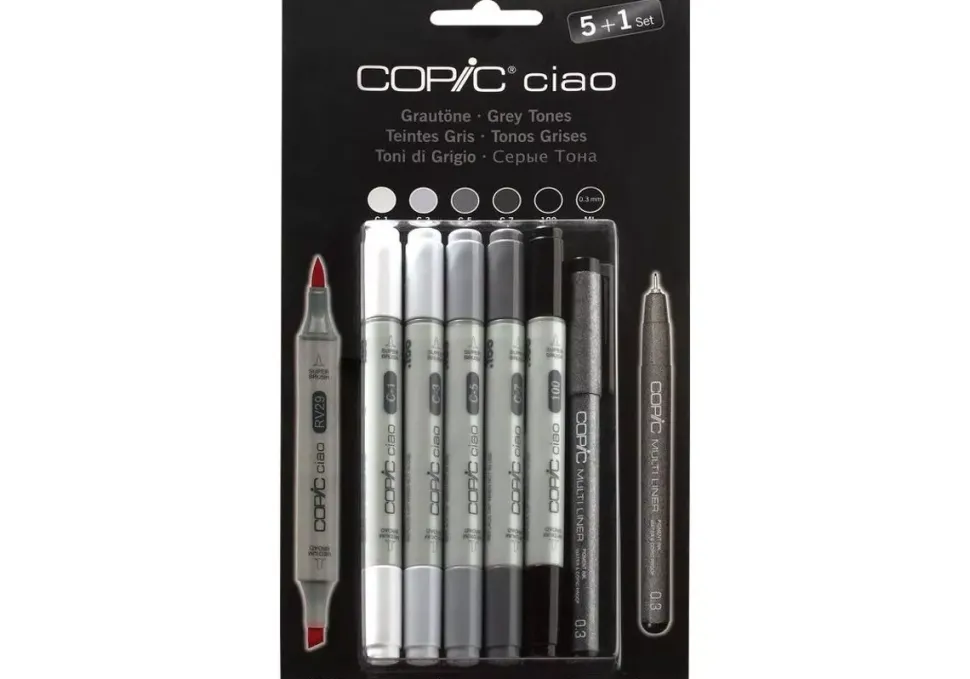 Set 5+1 rotuladores Tonos Grises Copic Ciao