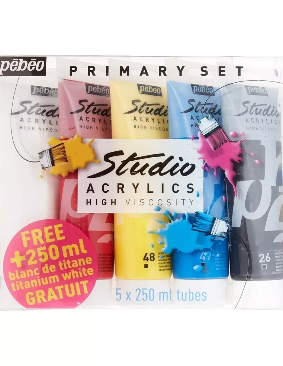 Set 5 Tubos Acrílicos Studio Acrylics Primarios Pebeo 250ml