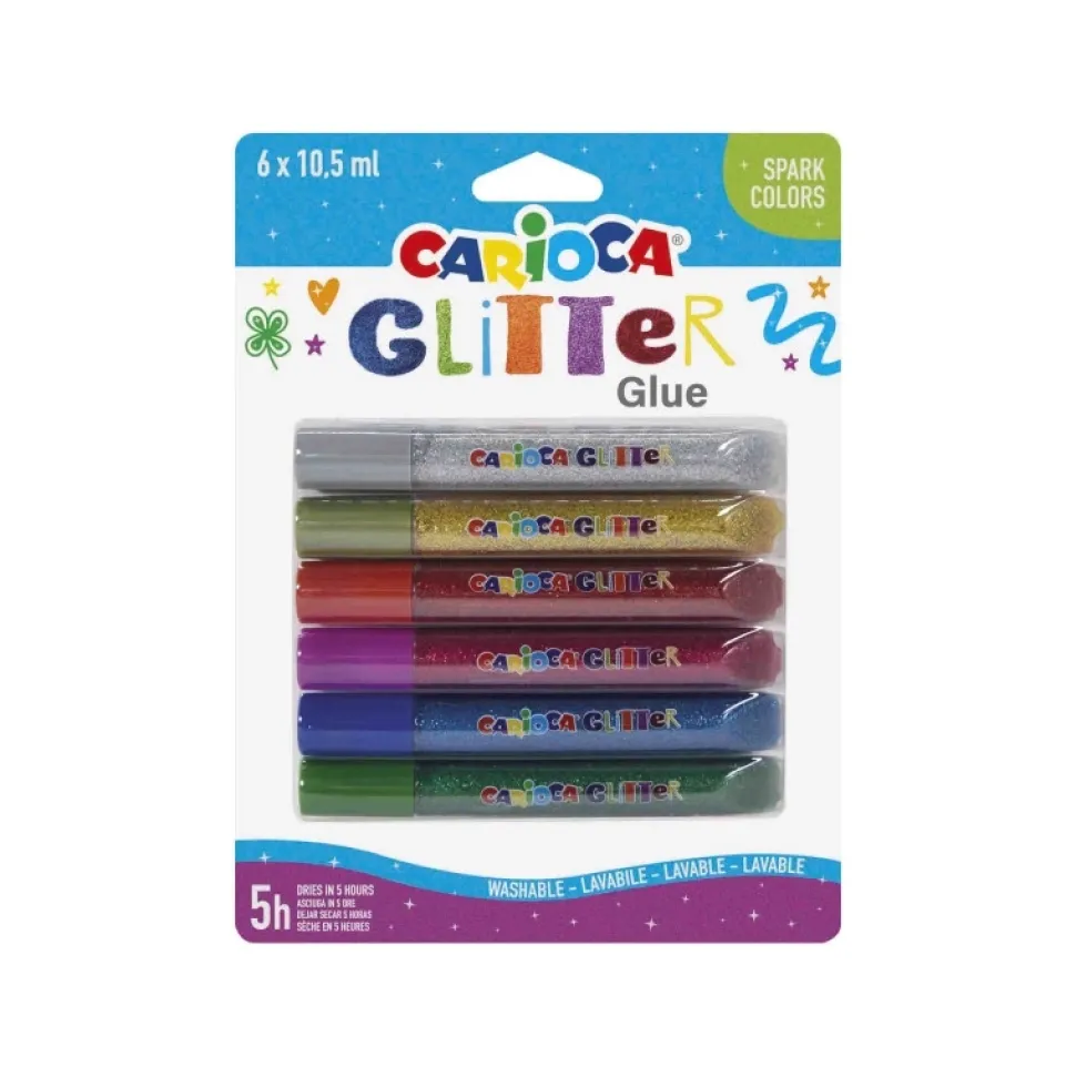 Set 5 tubos pegamento glitter Spark Carioca 10,5ml