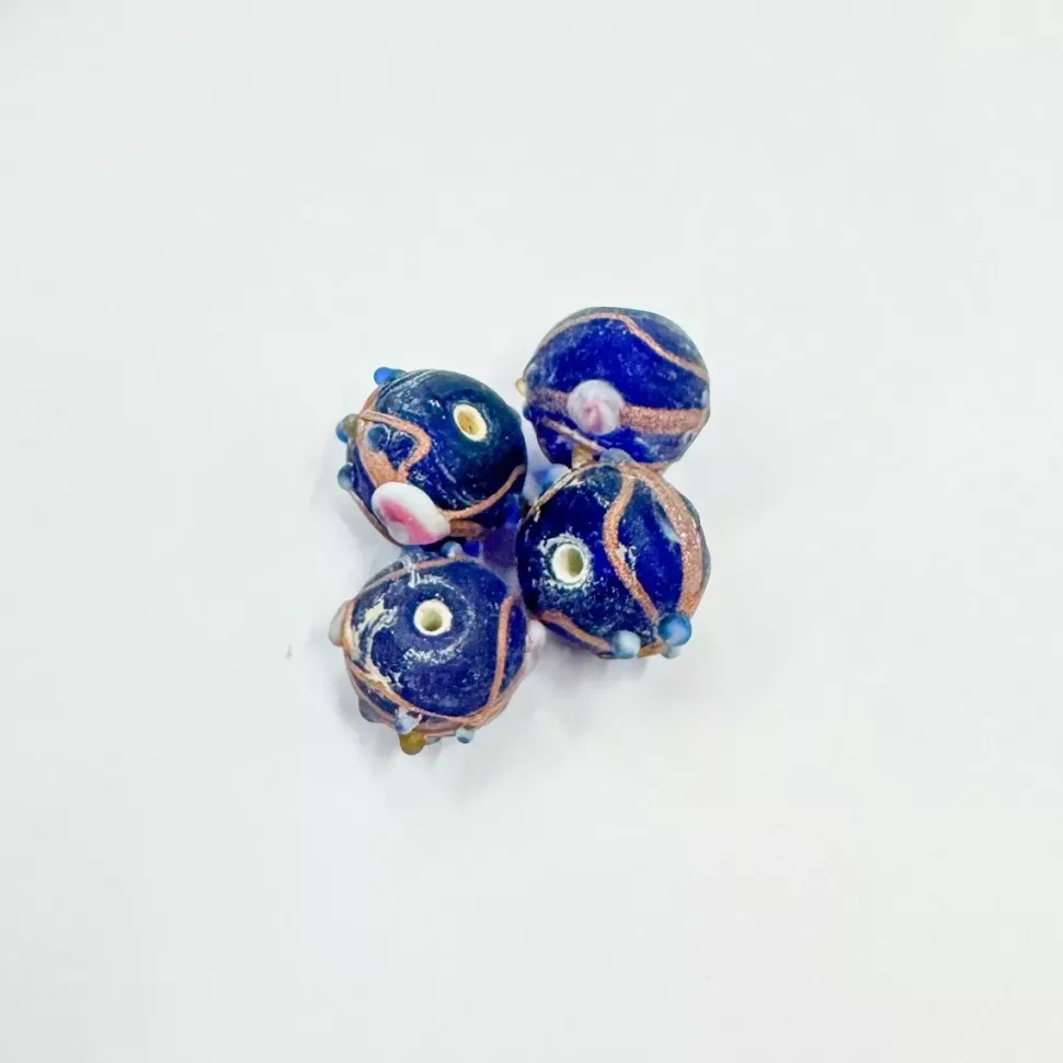 Set de 4 abalorios de cristal de Murano azul oscuro mate