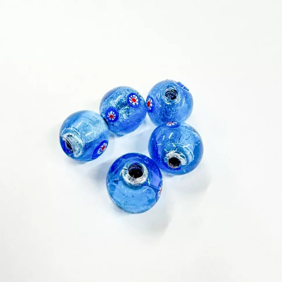 Set de 4 abalorios de cristal de Murano azul flores