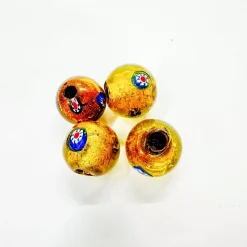 Set de 4 abalorios de cristal de Murano amarillo flores