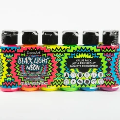 Set de 6 Pinturas Acrílicas Black Light Neon Americana 59ml