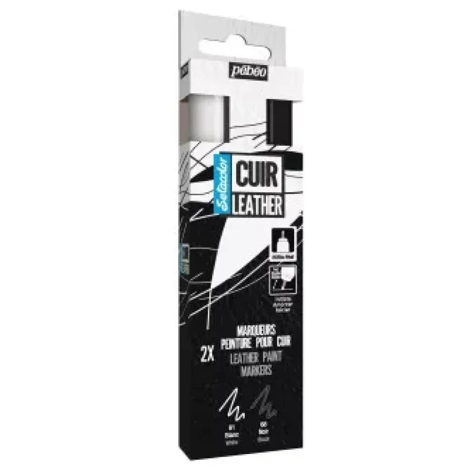 Set de 2 Rotuladores Blanco y Negro Setacolor Cuero Pebeo