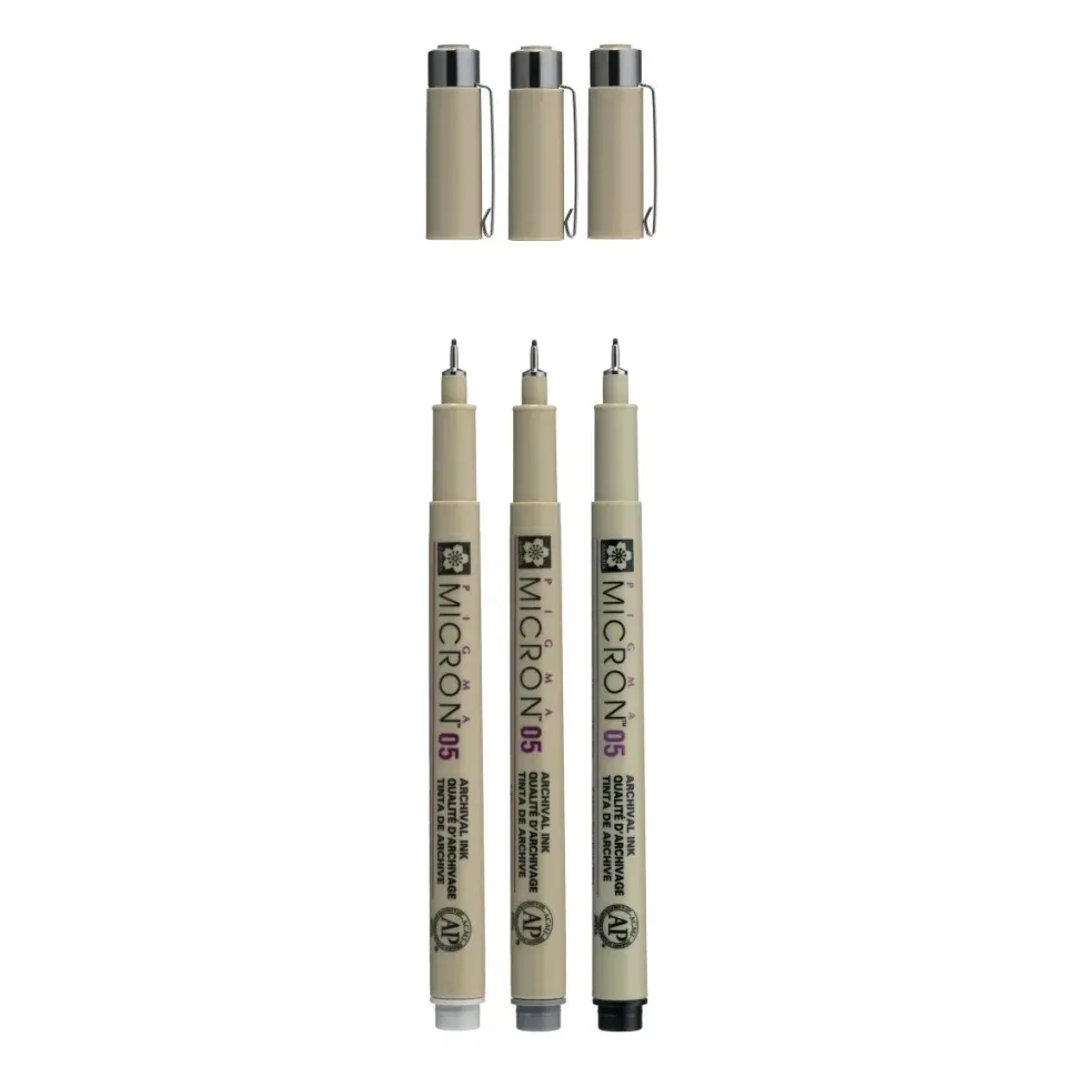 Set de 3 Rotuladores Calibrados grises Sakura Pigma Micron