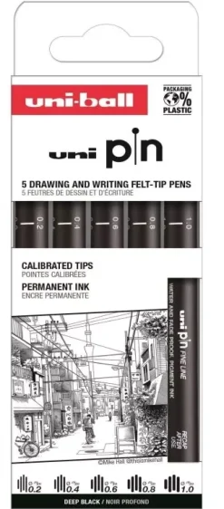 Set de 5 rotuladores calibrados Clásico II Pin Uni-Ball