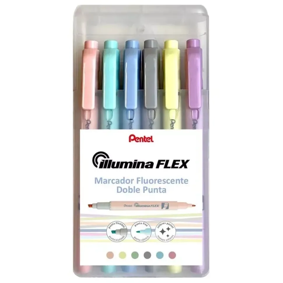 Set de 6 rotuladores fluorescentes doble punta pastel Illumina Flex Pentel