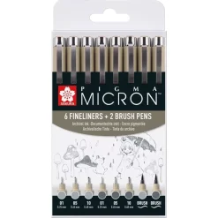 Set de 8 Rotuladores grises Sakura Pigma Micron