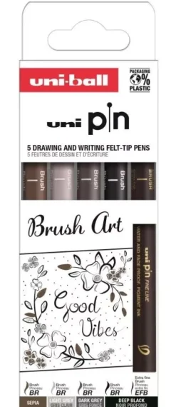 Set de 5 rotuladores pincel Brush Art Pin Uni-Ball