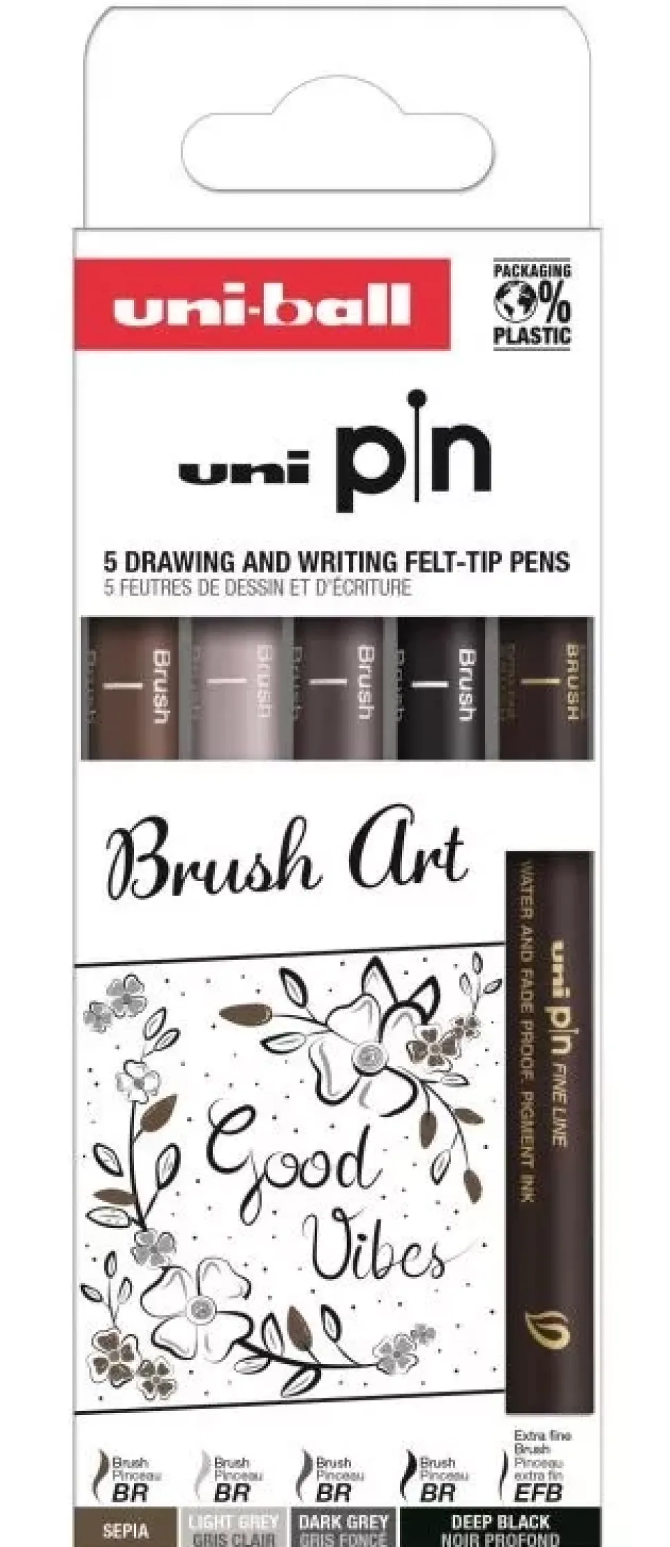 Set de 5 rotuladores pincel Brush Art Pin Uni-Ball