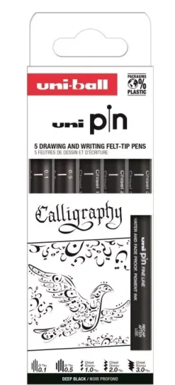 Set de 5 rotuladores puntas Caligrafía Pin Uni-Ball