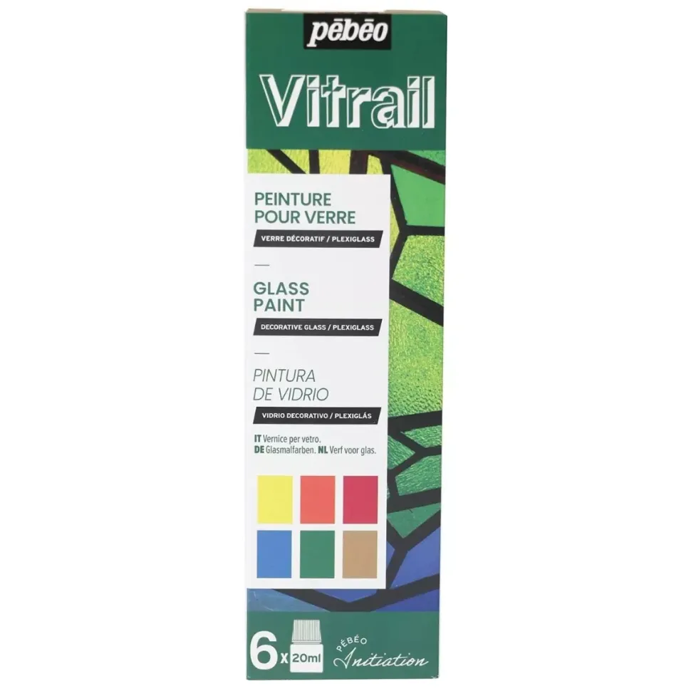 Set de Iniciación Vitrail 6 Pinturas Cristal y Cerámica Pebeo 20ml
