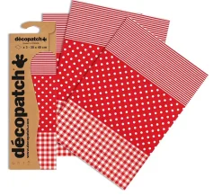 Set de papeles Decopatch Rayas, lunares y vichy rojo