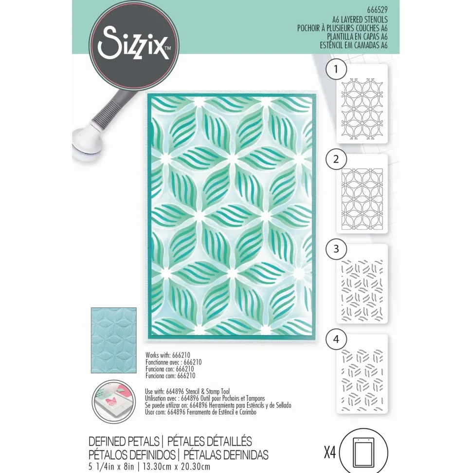 Set de plantillas de stencil Defined Petals Sizzix A6