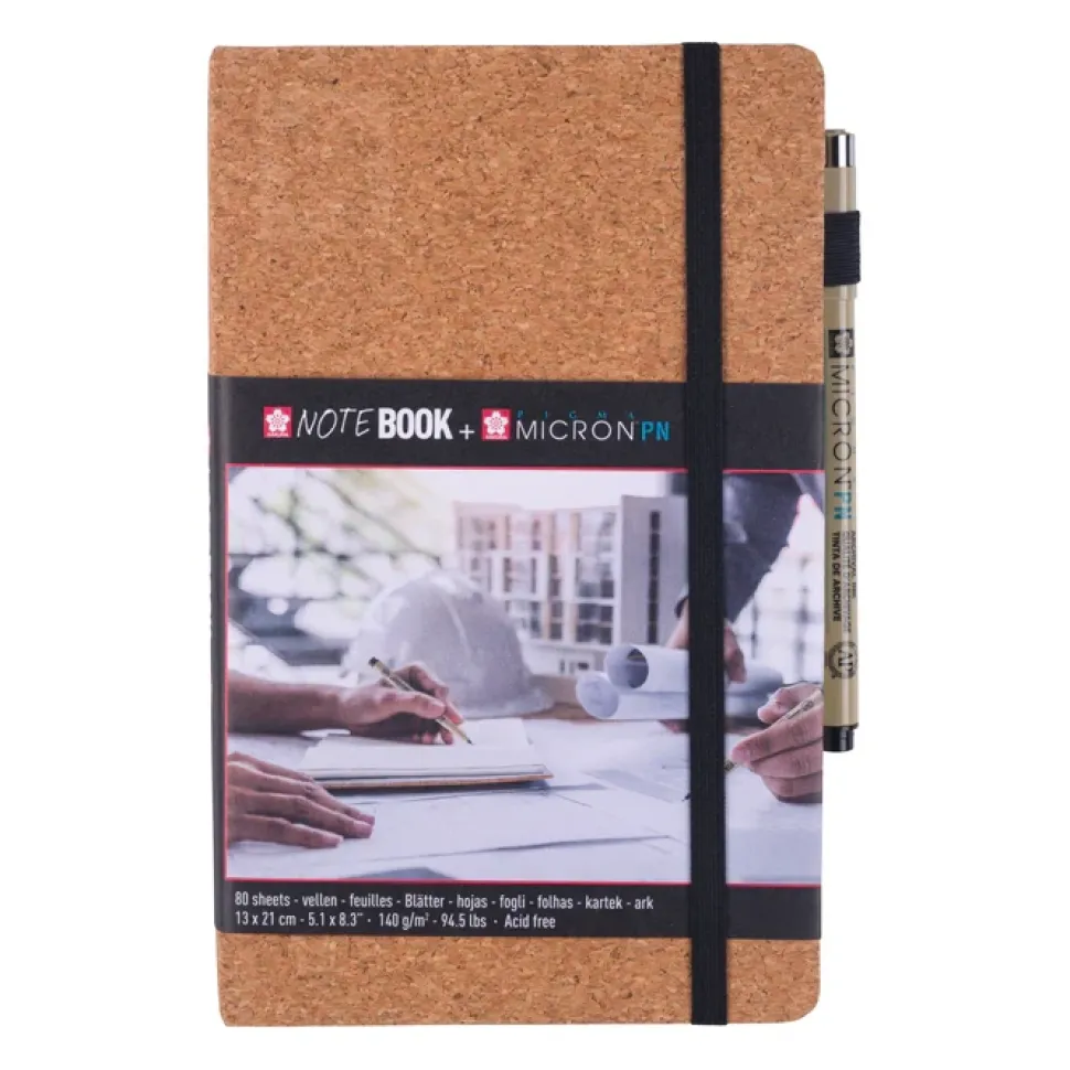 Set rotulador negro Pigma Micron PN y bloc de dibujo Corcho Sakura 13x21cm