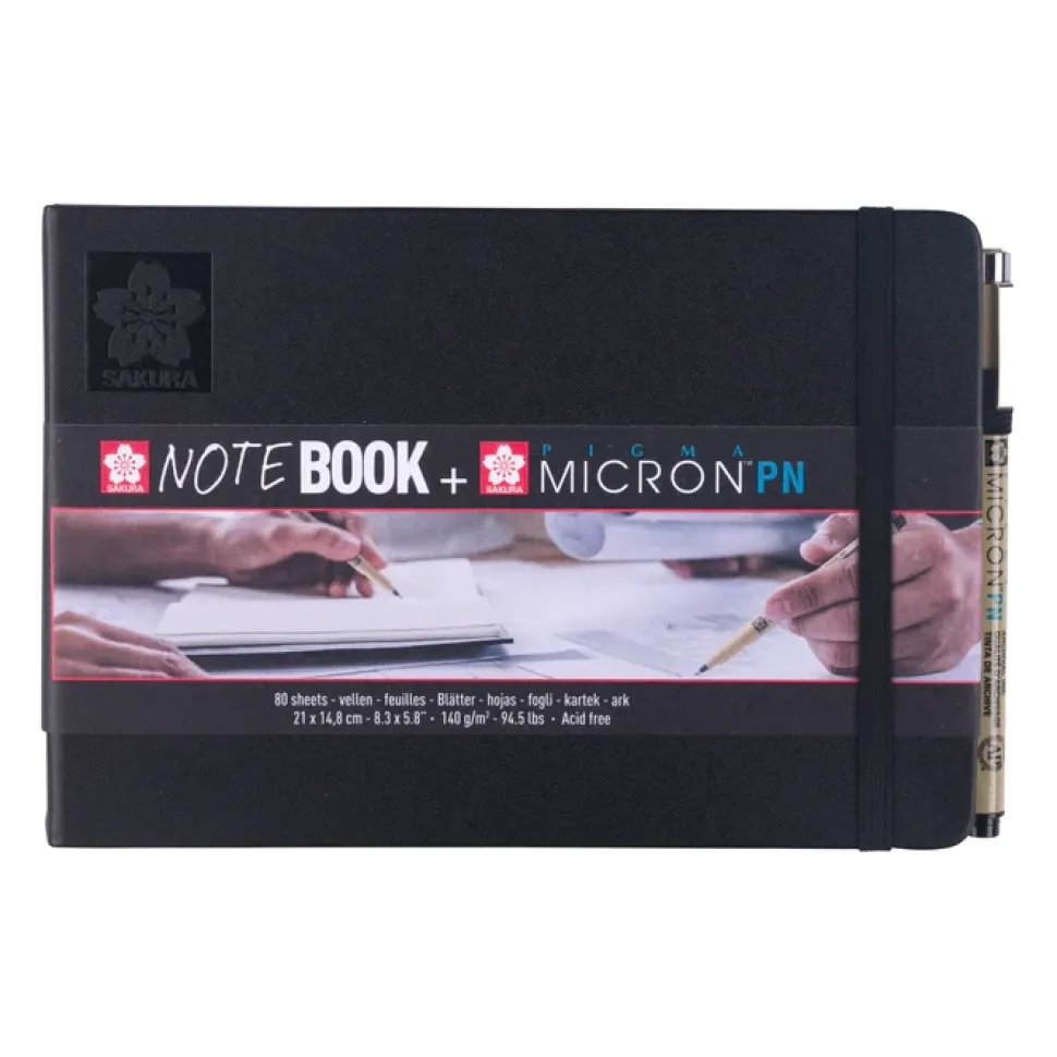 Set rotulador negro Pigma Micron PN y bloc de dibujo Negro Sakura 21x15cm