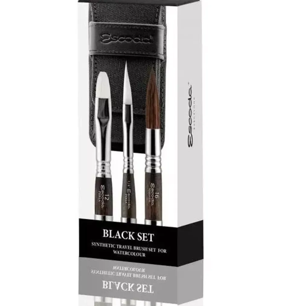 Set viaje acuarela 1272 estuche tela negra y pinceles Escoda