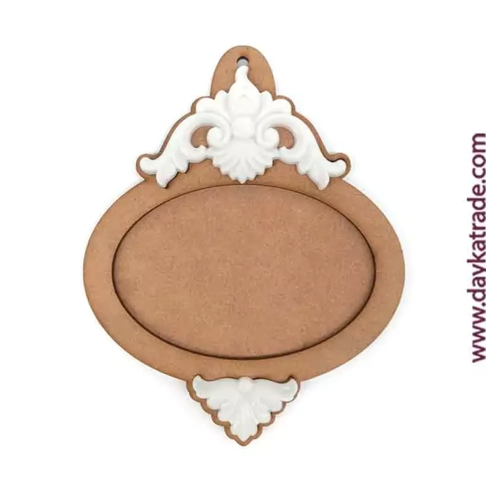 Silueta de madera Bola de Navidad Ovalada con Resina Blanca Dayka