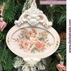 Silueta de madera Bola de Navidad Ovalada con Resina Blanca Dayka