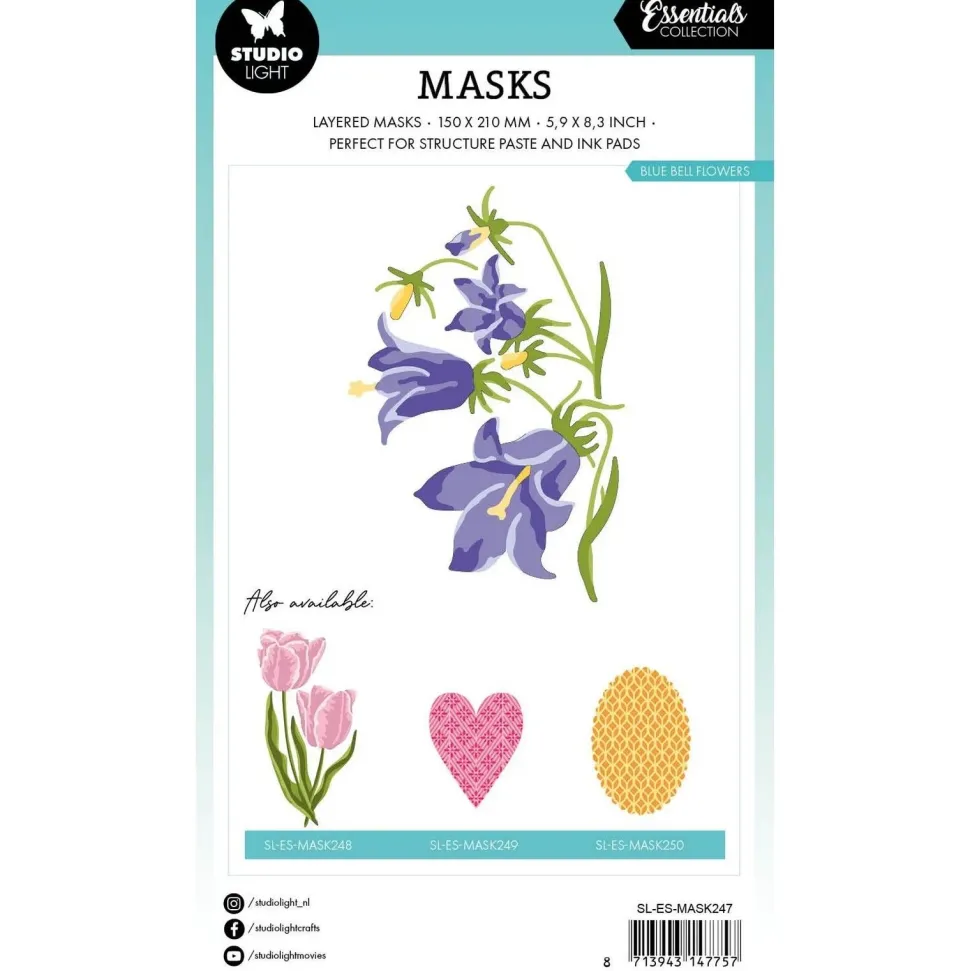 Stencil Blue Bell Flowers Essentials Studio Light 15x21cm