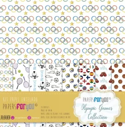 SUPER OFERTA **40%** Kit 10 Papeles de Tela Olympic Games PapersForYou 30x30cm