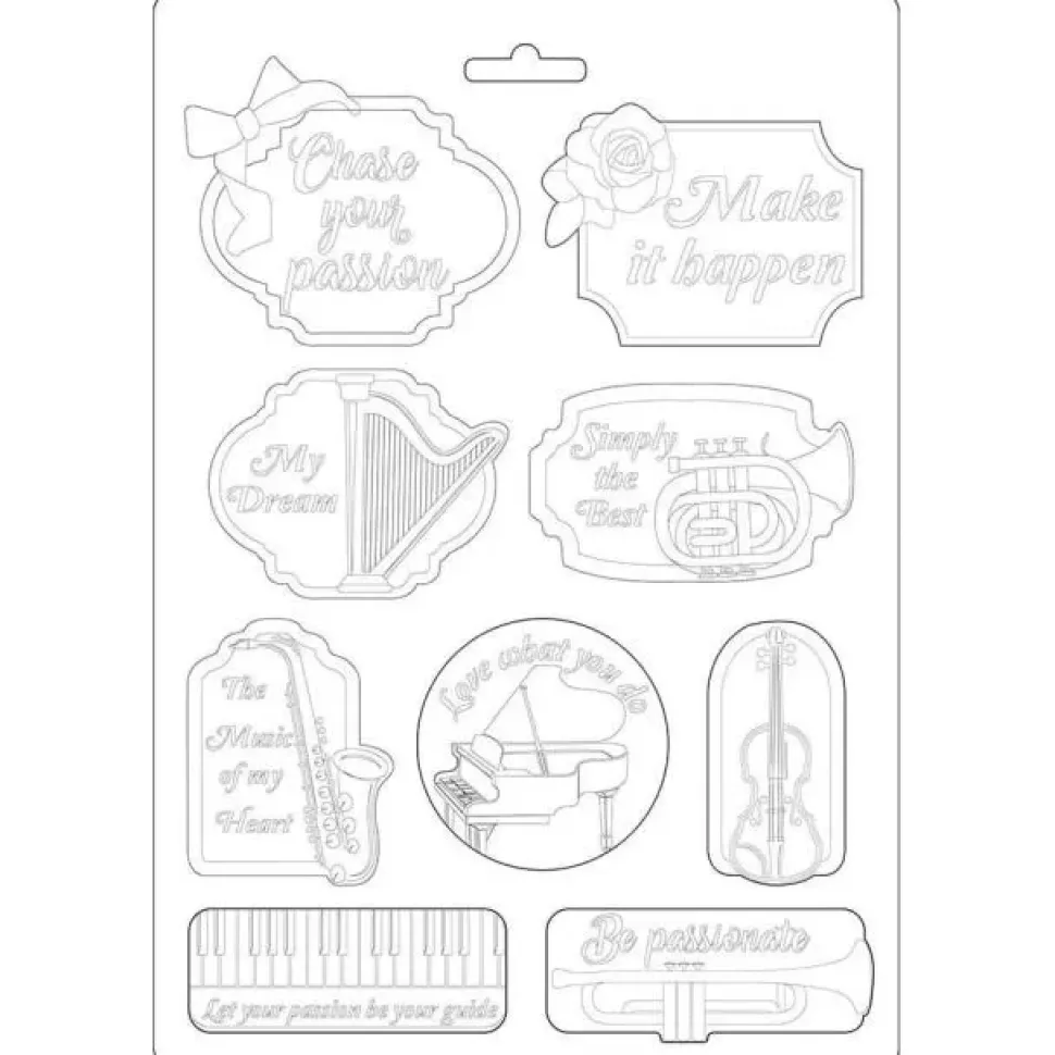 SUPER OFERTA **30%** Molde Flexible Music and Tag Passion Stamperia 21x29cm