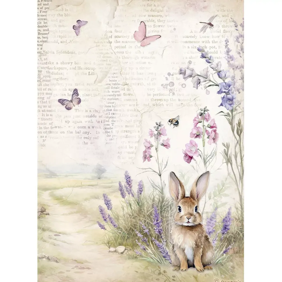 SUPER OFERTA **30%** Papel de arroz Conejito Lavender Stamperia 21x30cm