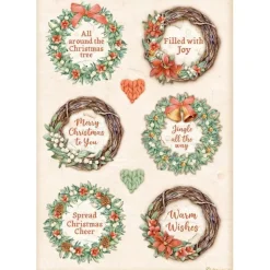 SUPER OFERTA **40%** Papel de arroz 6 Coronas All Around Christmas Stamperia 21x29cm