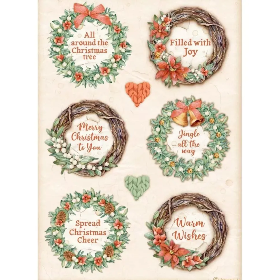 SUPER OFERTA **40%** Papel de arroz 6 Coronas All Around Christmas Stamperia 21x29cm