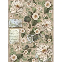 SUPER OFERTA **40%** Papel de arroz Flores y Letras Vintage Library Stamperia 21x29cm