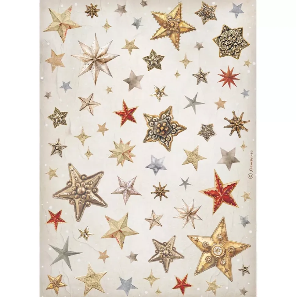 SUPER OFERTA **30%** Papel de arroz Estrellas Romantic Gear Up For Christmas Stamperia 21x30cm