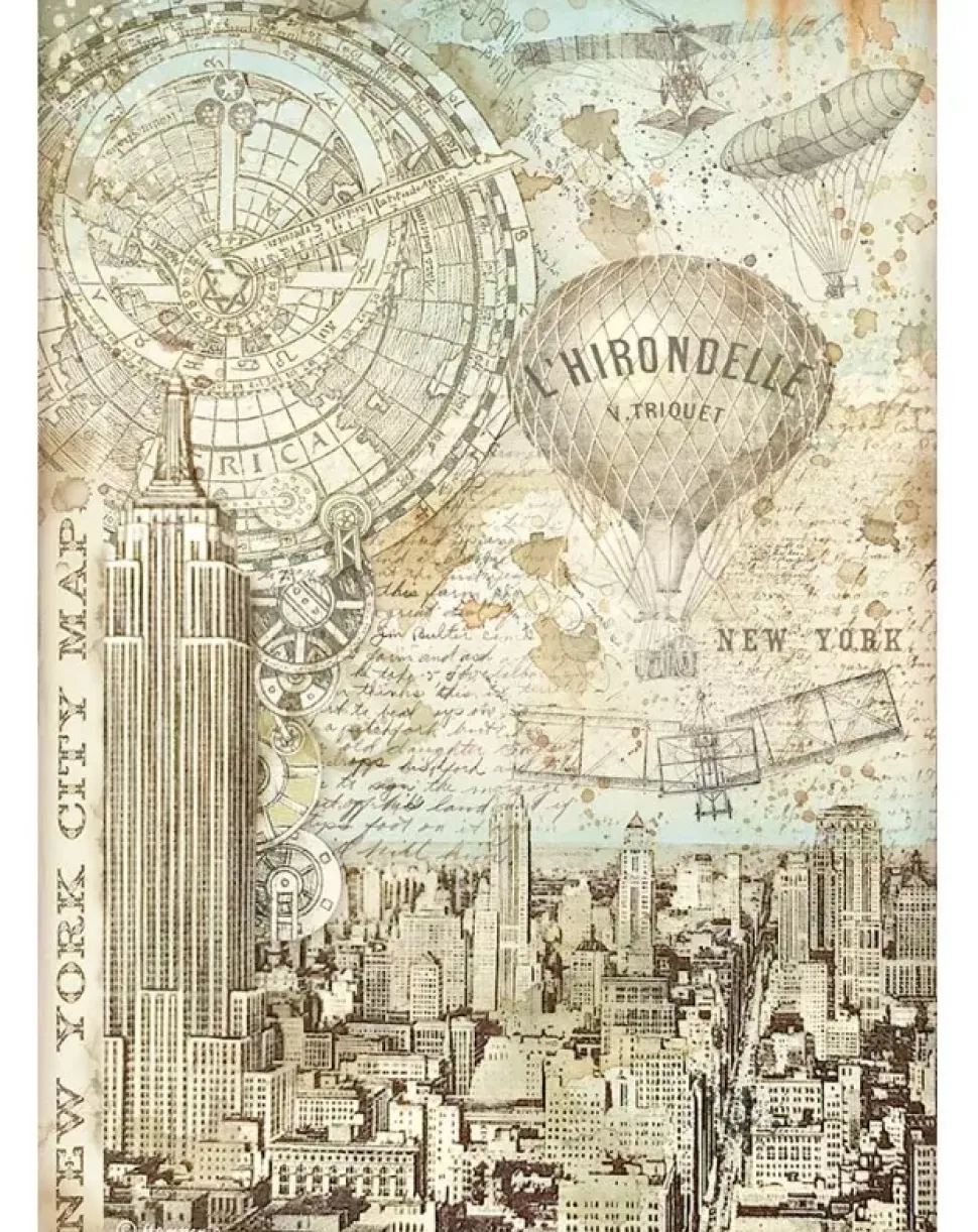 SUPER OFERTA **30%** Papel de Arroz Mapa Sir Vagabond Aviator Stamperia 21x29cm