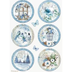 SUPER OFERTA **40%** Papel de arroz Círculos Blue Land Stamperia 21x29cm