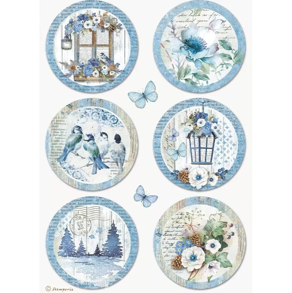 SUPER OFERTA **40%** Papel de arroz Círculos Blue Land Stamperia 21x29cm