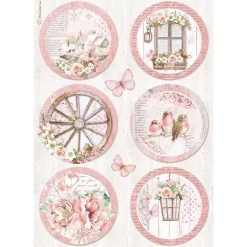 SUPER OFERTA **40%** Papel de arroz Círculos Roseland Stamperia 21x29cm