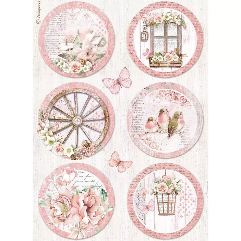 SUPER OFERTA **40%** Papel de arroz Círculos Roseland Stamperia 21x29cm