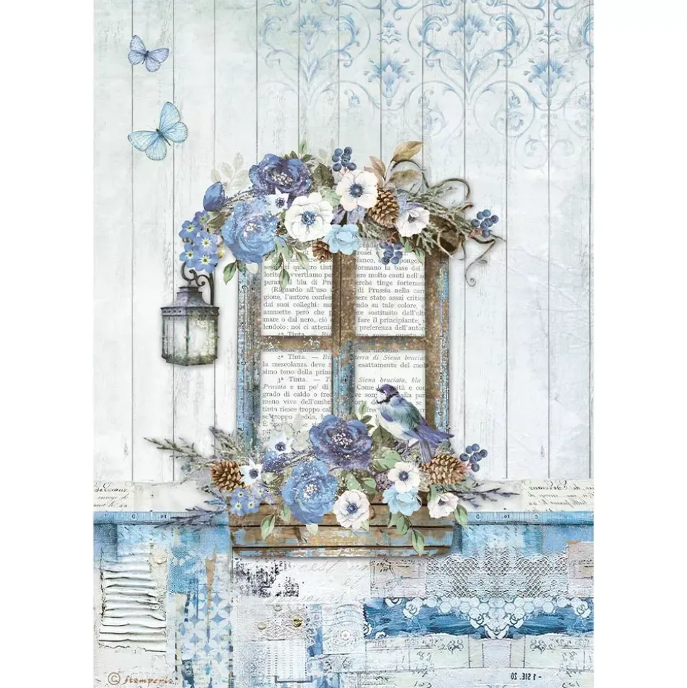 SUPER OFERTA **40%** Papel de arroz Ventana Blue Land Stamperia 21x29cm