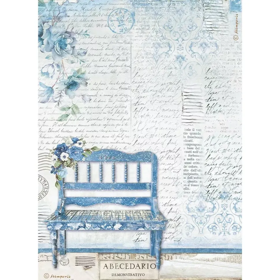 SUPER OFERTA **40%** Papel de arroz Banco Blue Land Stamperia 21x29cm