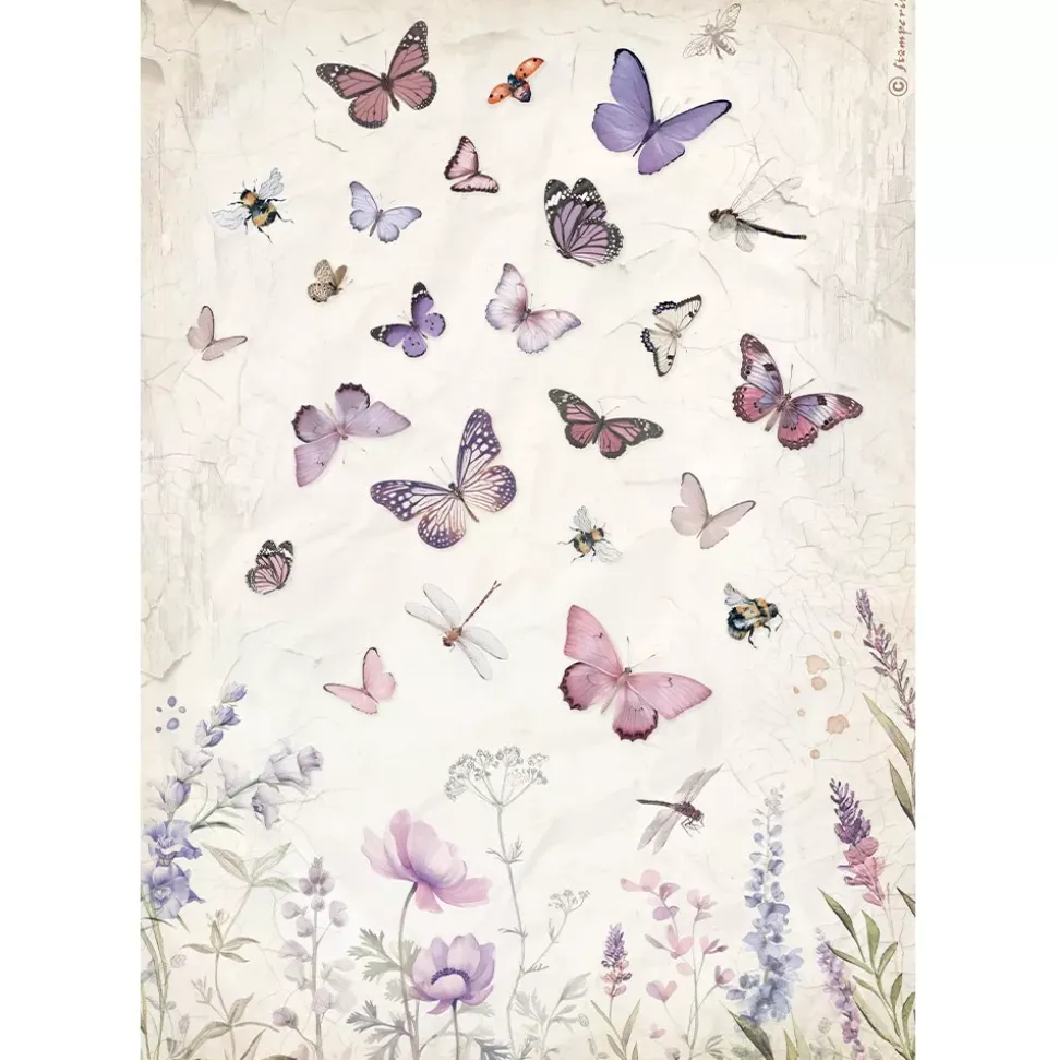 SUPER OFERTA **30%** Papel de arroz Mariposas Lavender Stamperia 21x30cm