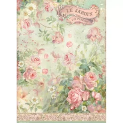 SUPER OFERTA **30%** Papel de arroz Le Jardin Des Parfums Rose Parfum Stamperia 21x29.7cm