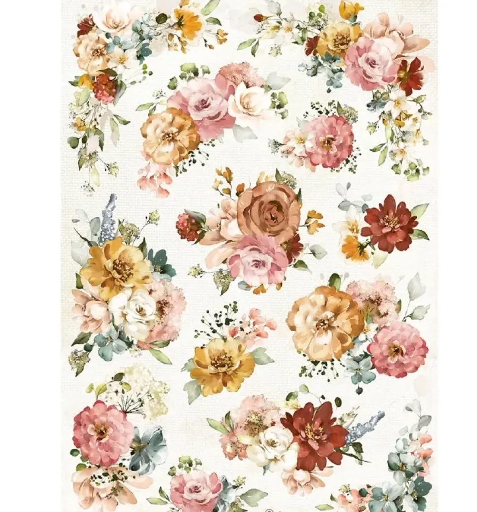 SUPER OFERTA **30%** Papel de Arroz Textura Flores Romantic Garden of Promises Stamperia A4