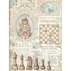 SUPER OFERTA **30%** Papel de Arroz Queen Alice Alice Through the Looking Glass Stamperia A4