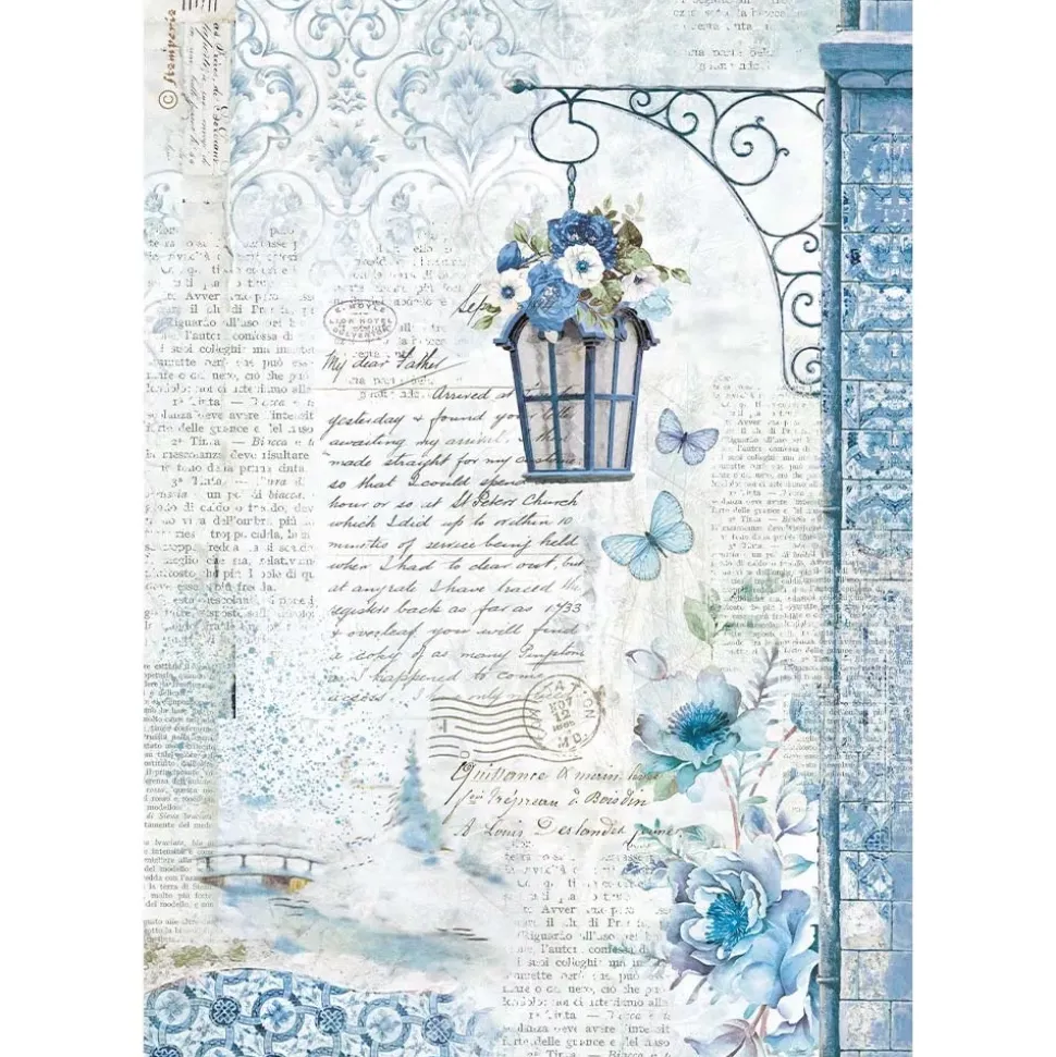 SUPER OFERTA **40%** Papel de arroz Farola Blue Land Stamperia 21x29cm