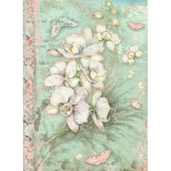 SUPER OFERTA **30%** Papel de arroz Orquídea Blanca Orchids and Cats Stamperia 21x30cm