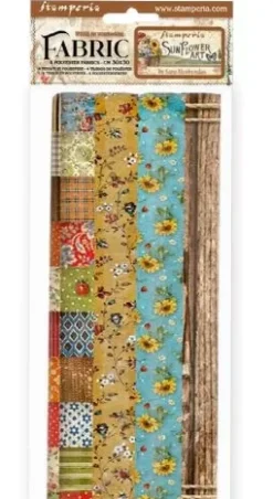 SUPER OFERTA **30%** Set 4 Hojas de Tela Fabric Sunflower Art Stamperia 30x30cm